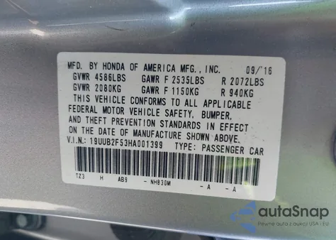2017 Acura Tlx Technology Package from USA, damaged, VIN 19UUB2F53HA001399